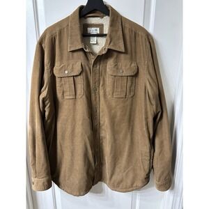 Vintage L.L. Bean Mens Sherpa Lined Corduroy Shirt Jacket Tan Barn Chore L